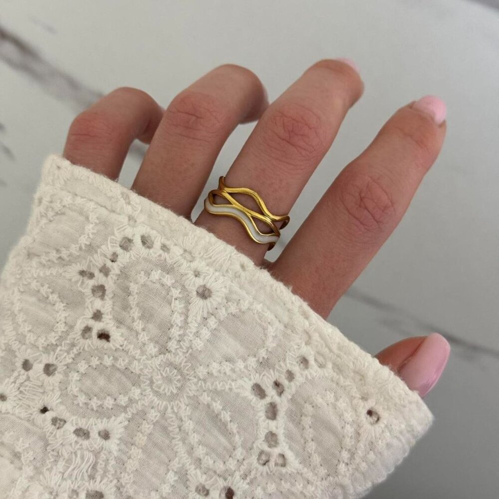SKU0059 Retro Gold White Minimalist Adjustable Ring Stainless steel+gift bag - Picture 5 of 6